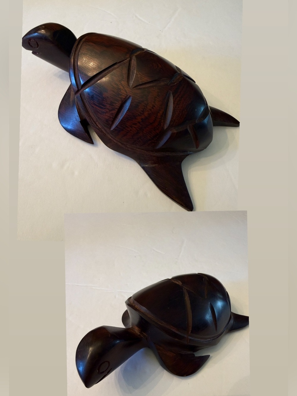 Vintage Hand Carved Wood Turtle Figurine Sea Turtle Sculpture Home Decor
